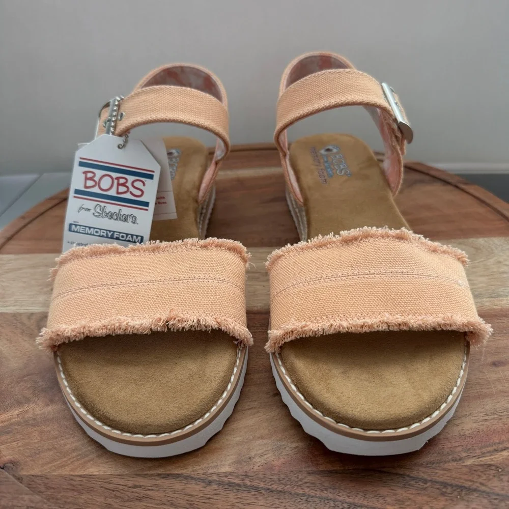 BOBS from Skechers Womens 10 Desert‎ Kiss Peach Canvas Espadrille Sandals